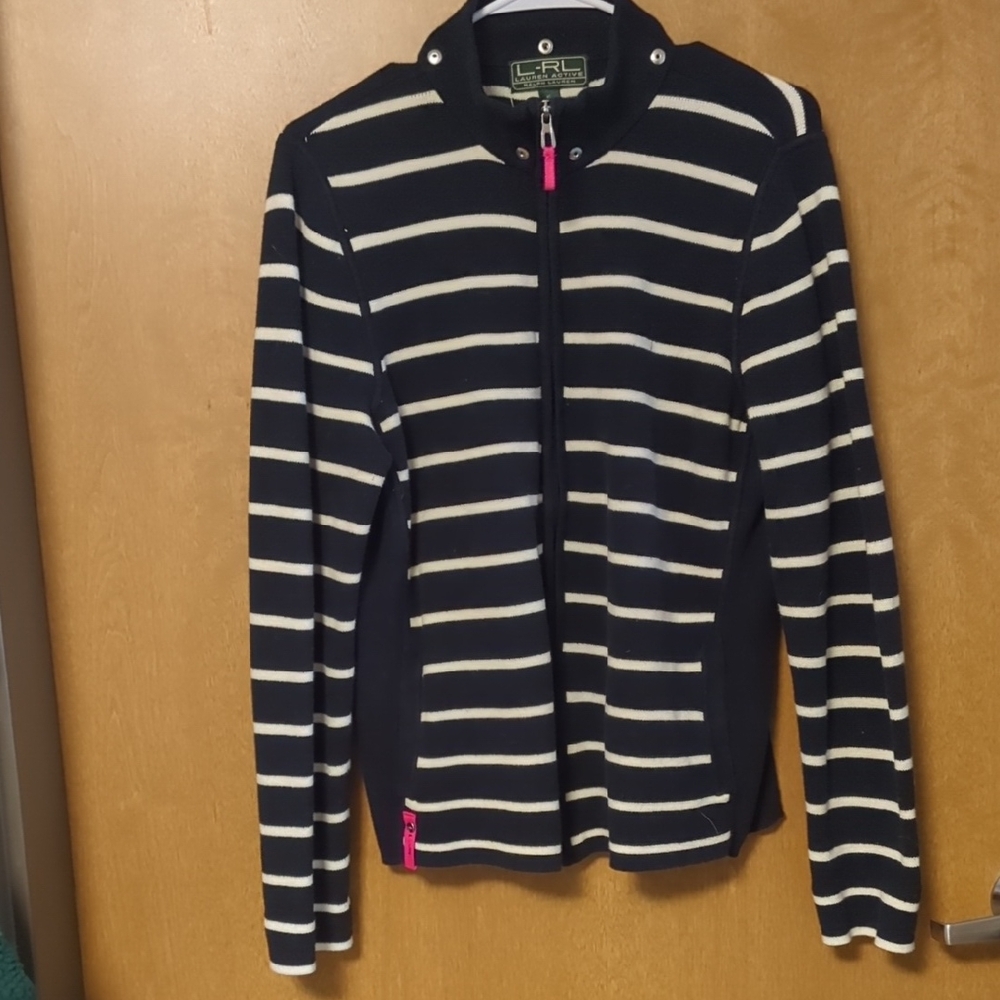 Lauren Ralph Lauren Active Wear Sweater - Nautical - EUC - Stripes - Full Zip